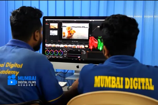 Professional editing studio at MDFA with high-end workstations