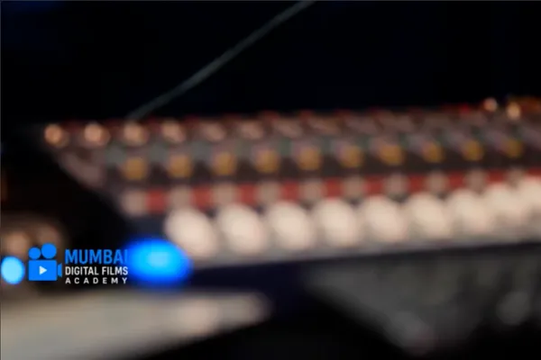 Bollywood-style sound stage at Mumbai Digital Film Academy with students directing a scene