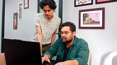 Student writing screenplay at MDFA using Final Draft software